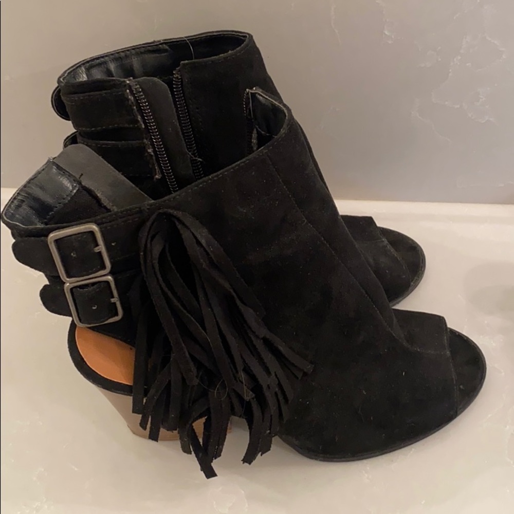 Fringed open toe bootie